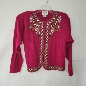 Cervelle Sweater Women L Vintage Beaded Embroidered Cardigan Removable Pads Pink